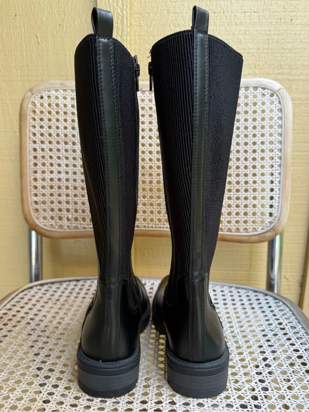 Wonder Nation Girls Size 1 Black Tall Chelsea Riding Boots Knee High Lug Sole